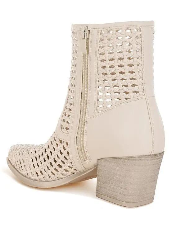Artisole Woven Pleather Block Heel Boots for Stylish Comfort - Love Salve